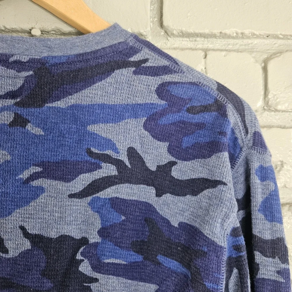 Polo Ralph Lauren Shirt Size‎ Medium Blue Camo Waffle Thermal Long Sleeve Layer